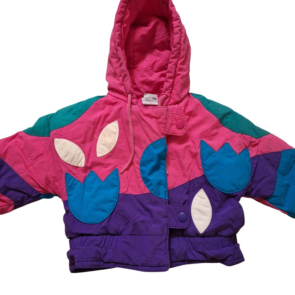 Circo Vintage 80s Colorblock Baby Toddler Puffer Jacket Coat Flowers 2T